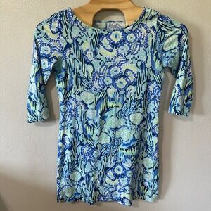 Lilly Pulitzer Marlowe Dress Sand Dollar Indigo Blue Pima Cotton‎ Size Medium